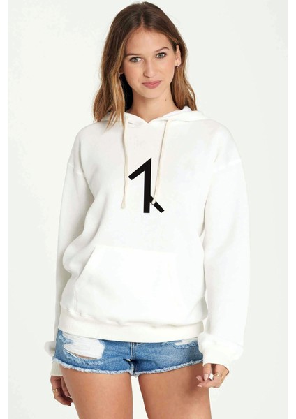 Türk Boyları Avşar Baskılı Beyaz Kadın Örme Kapşonlu Sweatshirt Uzun Kol