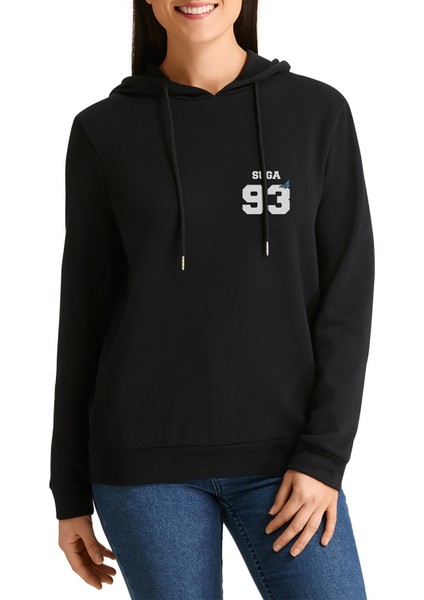 Bts Suga 93 Baskılı Siyah Kadın Örme Kapşonlu Sweatshirt Uzun Kol