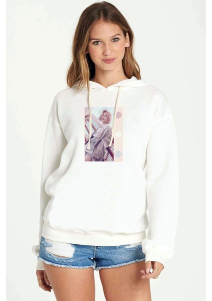 Mamamoo Aesthetic K-Pop Baskılı Kadın Örme Kapüşonlu Beyaz Sweatshirt Uzun Kol