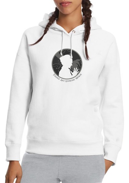 A Series Of Unfortunate Events Things Are Looking Worse Baskılı Beyaz Kadın Örme Kapşonlu Sweatshirt