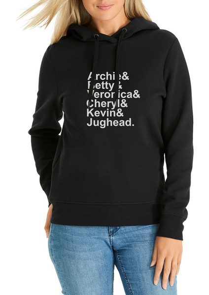 Riverdale Characters Name Baskılı Siyah Kadın Örme Kapşonlu Sweatshirt Uzun Kol