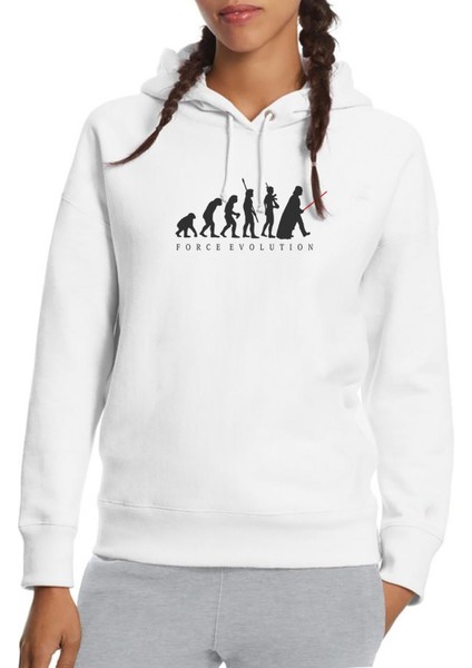 Force Evolution Baskılı Beyaz Kadın Örme Kapşonlu Sweatshirt Uzun Kol