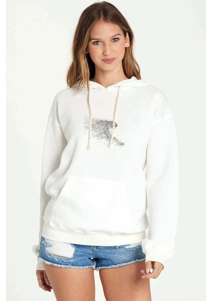 10 Animal Çita Baskılı Beyaz Kadın Örme Kapşonlu Sweatshirt Uzun Kol