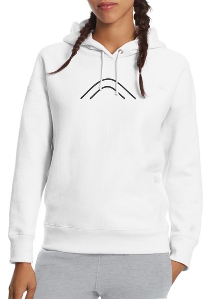 Türk Boyları Cavuldur Baskılı Beyaz Kadın Örme Kapşonlu Sweatshirt Uzun Kol