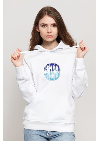 Friends Don't Lie Eleven Stranger Things Baskılı Beyaz Kadın Örme Kapşonlu Sweatshirt Uzun Kol