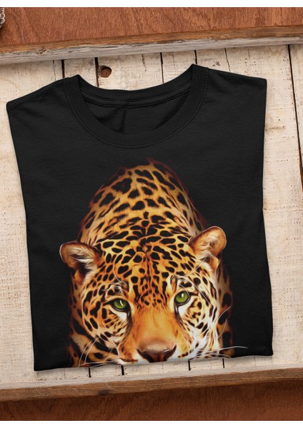Unisex %100 Pamuk Siyah, Rahat Kalıp, Asi 3D Görünümlü Kaplan, Tiger T-Shirt modelleri