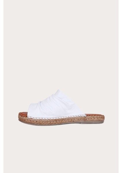 Bueno Shoes Beyaz Deri Kadın Espadril Terlik