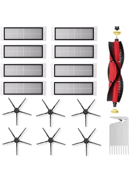 Roborock S6 MaxV Uyumlu Siyah Yan Fırçalı 16 Parça Set