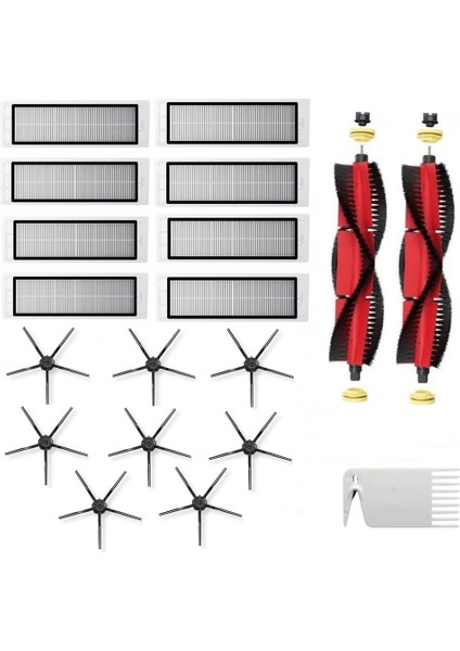 Roborock S6 MaxV Uyumlu Siyah Yan Fırçalı 19 Parça Set