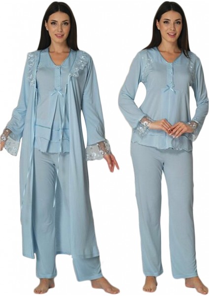 Effort 2424 Mavi Sabahlıklı Lohusa Pijama Takımı