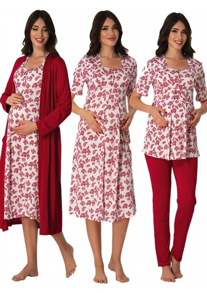 Effortt 8016 Vişne 4 Parça Lohusa Hamile Set