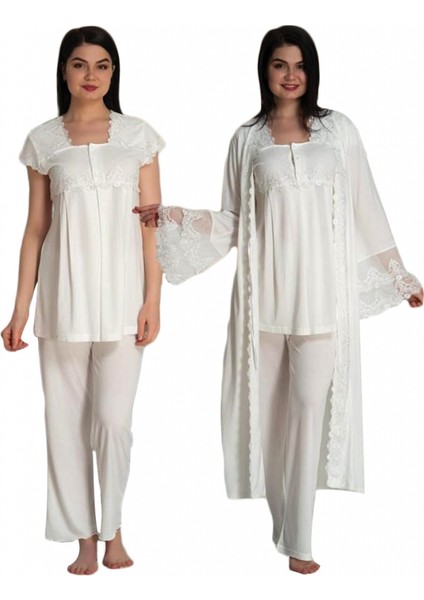 Effort 5011 Ekru Sabahlıklı Lohusa Pijama Takımı