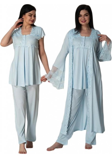 Effort 5011 Mavi Sabahlıklı Lohusa Pijama Takımı