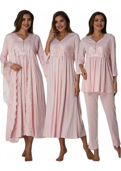 Effort Pembe Sabahlıklı Lohusa Gecelik Pijama Takımı 3014
