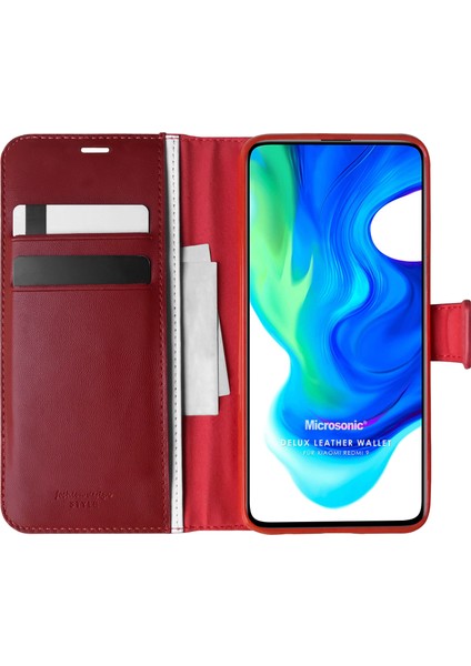 Xiaomi Redmi 9 Kılıf Delux Leather Wallet Kırmızı