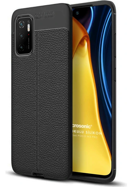 Xiaomi Poco M3 Pro Kılıf Deri Dokulu Silikon Siyah