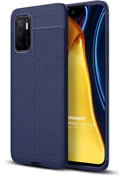 Xiaomi Poco M3 Pro Kılıf Deri Dokulu Silikon Lacivert