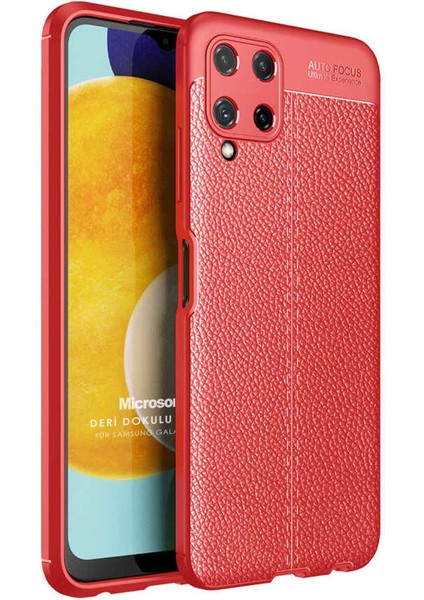 Samsung Galaxy A22 4g Kılıf Deri Dokulu Silikon Kırmızı