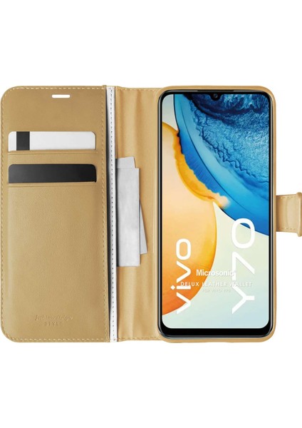 Vivo Y70 Kılıf Delux Leather Wallet Gold