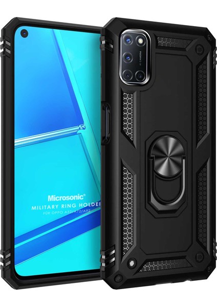 Oppo A92 Kılıf Military Ring Holder Siyah