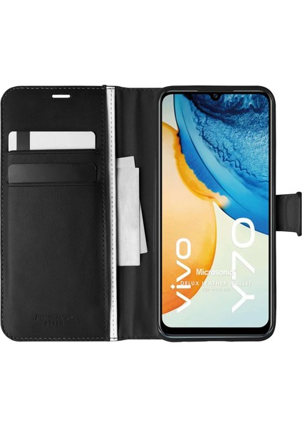 Vivo Y70 Kılıf Delux Leather Wallet Siyah