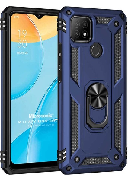 Oppo A15 Kılıf Military Ring Holder Lacivert