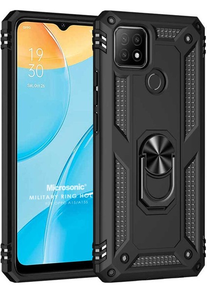Oppo A15S Kılıf Military Ring Holder Siyah