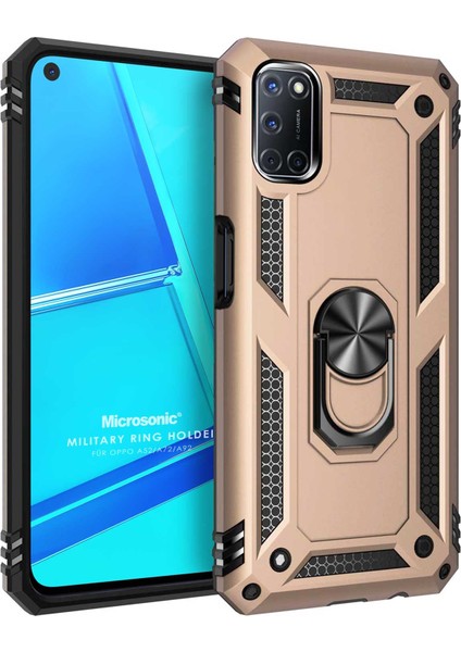 Oppo A92 Kılıf Military Ring Holder Gold