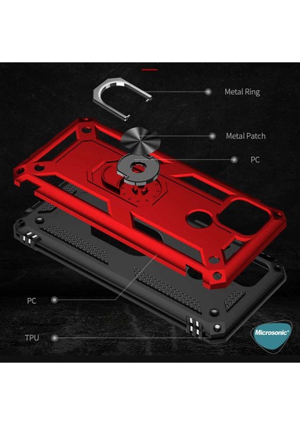 Oppo A15S Kılıf Military Ring Holder Kırmızı fırsatları