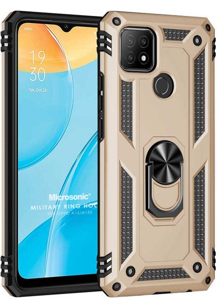 Oppo A15S Kılıf Military Ring Holder Gold