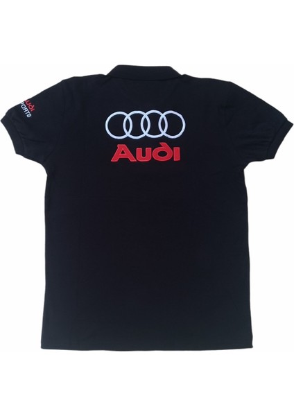 Erkek Polo Yakalı Siyah Audi Baskılı Kısa Kollu Tişört Etp-Aud modelleri