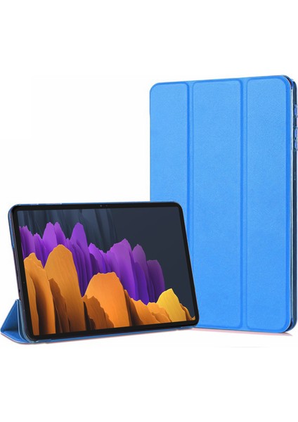 Samsung Galaxy Tab S7 Fe Lte T737 Kılıf Slim Translucent Back Smart Cover Mavi