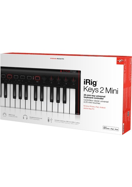 Irig Keys 2 Mini 25-Mini Tuşa Sahip Kompakt Evrensel Mıdı Klavye Kontrolör (Iphone/ipad/android/mac/pc)