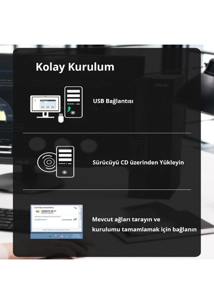 AC650 2.4 ve 5ghz Dual Band USB Wifi Alıcı Ağ Adaptörü