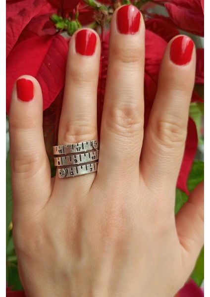 Antik Gümüş Kaplama Şerit Metre Şekilli El Yapımı Ayarlanabilir Yüzük fiyatları