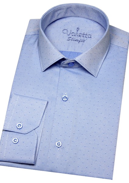 Erkek Koyu Mavi Slim Fit Kendinden Desenli Cepsiz Uzun Kollu Gömlek fiyatları