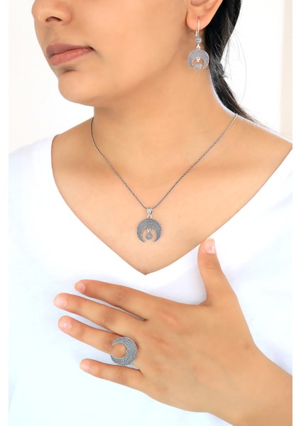 Hilal Model Telkari Gümüş Üçlü Set