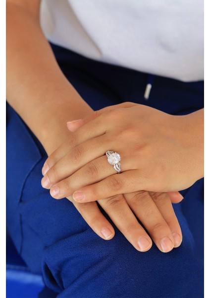 Beyaz Zirkon Taşlı Zirkon Kadın Gümüş Yüzük