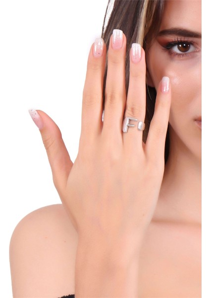 Kadın Antik Gümüş Kaplama Ayarlanabilir F Harfi Yüzük fiyatları