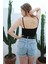 Kemerli Kadın Jean Mom Şort 2352-904 Mavi 5