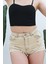 Lazer Kesim Mini Jean Kadın Şort 2366-862 Krem 3