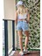Yandan Bağcıklı Mini Jean Kadın Şort 2076-891 Mavi 5