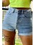 Çift Renk Mini Jean Kadın Şort 2430-882 Mavi 4