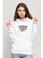 LED Zeppelin Baskılı Beyaz Kadın Örme Kapşonlu Sweatshirt Uzun Kol 1