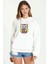 Baykuş Baskılı Beyaz Kadın Örme Kapşonlu Sweatshirt Uzun Kol 1