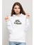 Açık Mavi Vosvos Tosbağa Baskılı Beyaz Kadın Örme Kapşonlu Sweatshirt Uzun Kol 1
