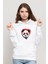 Gözlüklü Panda Baskılı Beyaz Kadın Örme Kapşonlu Sweatshirt Uzun Kol 1
