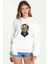 Dj Zombie Skull Baskılı Beyaz Kadın Örme Kapşonlu Sweatshirt Uzun Kol 1