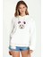 Polygonal Head Panda Baskılı Beyaz Kadın Örme Kapşonlu Sweatshirt Uzun Kol 1