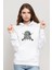 Askeri Style Baskılı Beyaz Kadın Örme Kapşonlu Sweatshirt Uzun Kol 1